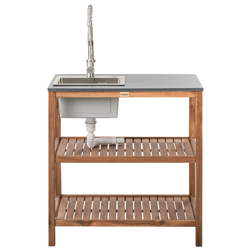 Keittiösaareke altaalla ulkokäyttöön Brucoli akaasiapuu - Ruskea/Harmaa/Hopea - Piha & ulkoaltaat - Grillaus - Ulkokeittiö - Valmis ulkokeittiö