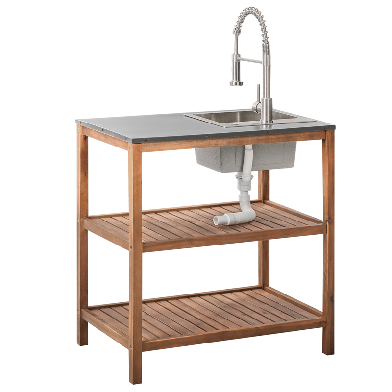 Keittiösaareke altaalla ulkokäyttöön Brucoli akaasiapuu - Ruskea/Harmaa/Hopea - Piha & ulkoaltaat - Grillaus - Ulkokeittiö - Valmis ulkokeittiö