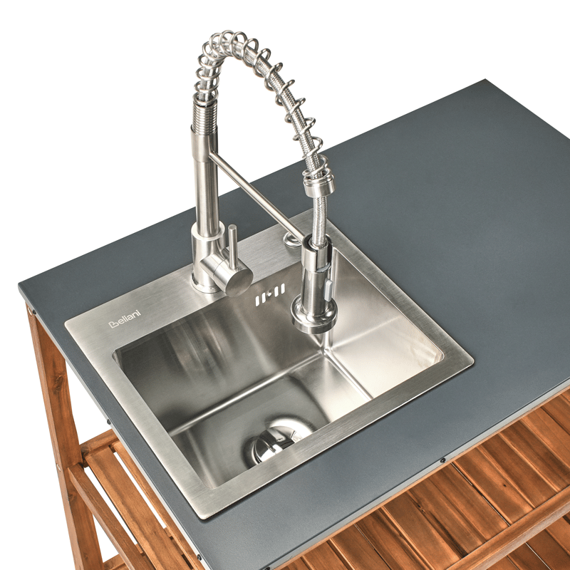 Keittiösaareke altaalla ulkokäyttöön Brucoli akaasiapuu - Ruskea/Harmaa/Hopea - Piha & ulkoaltaat - Grillaus - Ulkokeittiö - Valmis ulkokeittiö