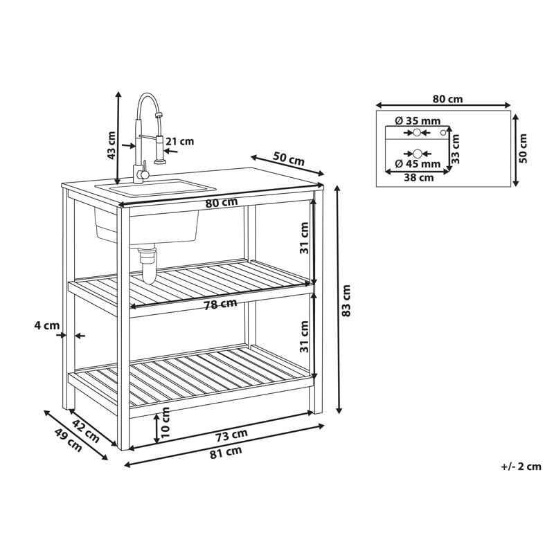 Keittiösaareke altaalla ulkokäyttöön Brucoli akaasiapuu - Ruskea/harmaa/musta/hopea - Piha & ulkoaltaat - Grillaus - Ulkokeittiö - Valmis ulkokeittiö