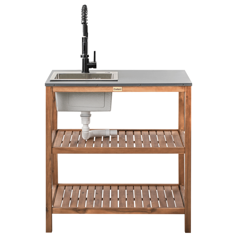 Keittiösaareke altaalla ulkokäyttöön Brucoli akaasiapuu - Ruskea/harmaa/musta/hopea - Piha & ulkoaltaat - Grillaus - Ulkokeittiö - Valmis ulkokeittiö