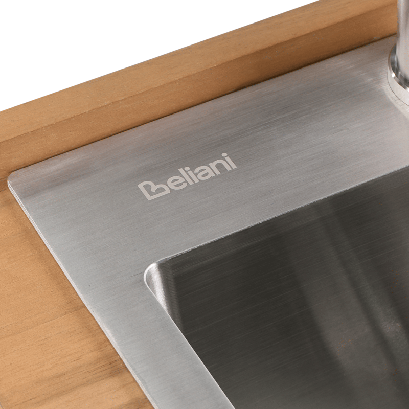 Keittiösaareke altaalla ulkokäyttöön Ivrea akaasiapuu - Ruskea/Harmaa/Hopea - Piha & ulkoaltaat - Grillaus - Ulkokeittiö - Valmis ulkokeittiö