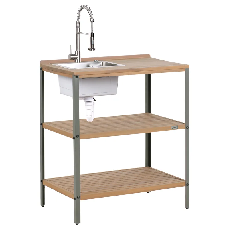 Keittiösaareke altaalla ulkokäyttöön Ivrea akaasiapuu, Ruskea/Harmaa/Hopea