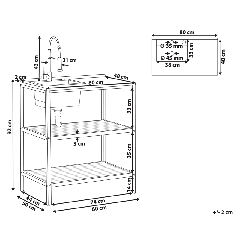 Keittiösaareke altaalla ulkokäyttöön Ivrea akaasiapuu - Ruskea/Harmaa/Hopea - Piha & ulkoaltaat - Grillaus - Ulkokeittiö - Valmis ulkokeittiö