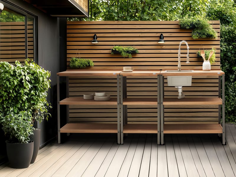 Keittiösaareke altaalla ulkokäyttöön Ivrea akaasiapuu - Ruskea/Harmaa/Hopea - Piha & ulkoaltaat - Grillaus - Ulkokeittiö - Valmis ulkokeittiö