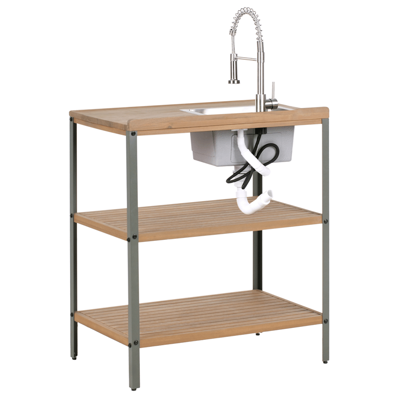 Keittiösaareke altaalla ulkokäyttöön Ivrea akaasiapuu - Ruskea/Harmaa/Hopea - Piha & ulkoaltaat - Grillaus - Ulkokeittiö - Valmis ulkokeittiö