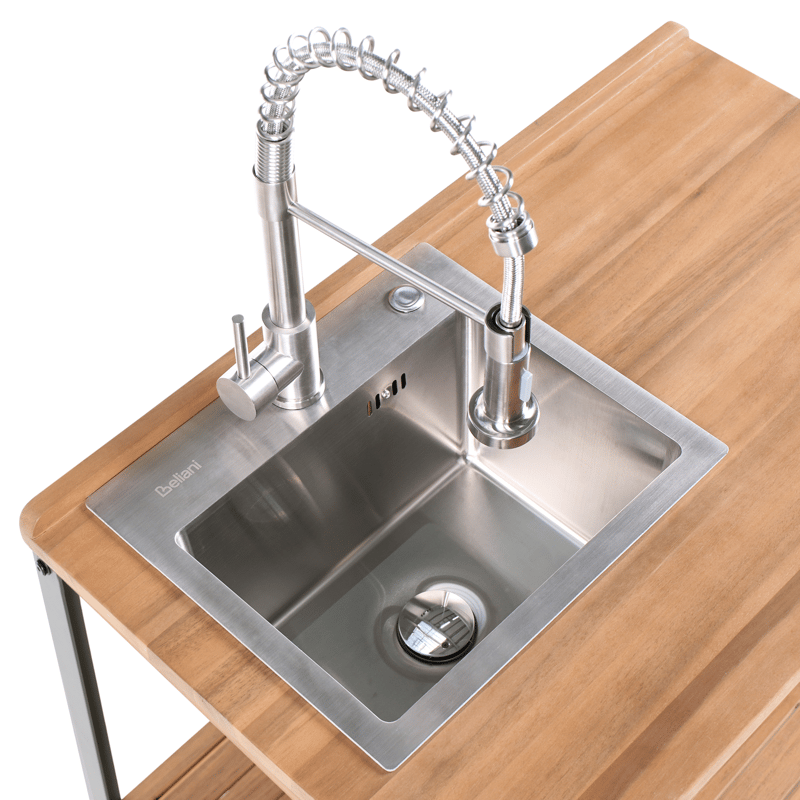 Keittiösaareke altaalla ulkokäyttöön Ivrea akaasiapuu - Ruskea/Harmaa/Hopea - Piha & ulkoaltaat - Grillaus - Ulkokeittiö - Valmis ulkokeittiö