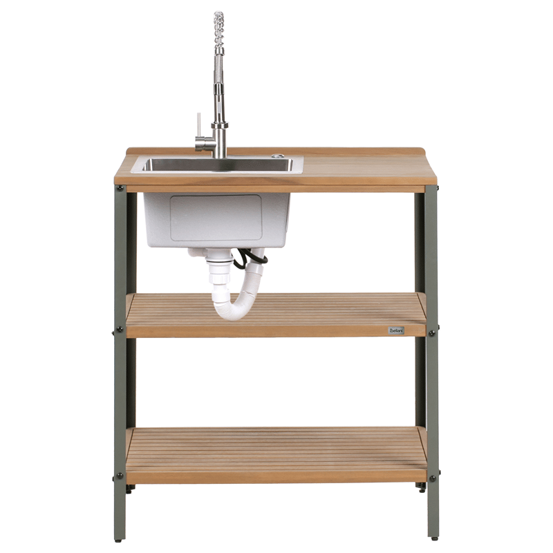 Keittiösaareke altaalla ulkokäyttöön Ivrea akaasiapuu - Ruskea/Harmaa/Hopea - Piha & ulkoaltaat - Grillaus - Ulkokeittiö - Valmis ulkokeittiö