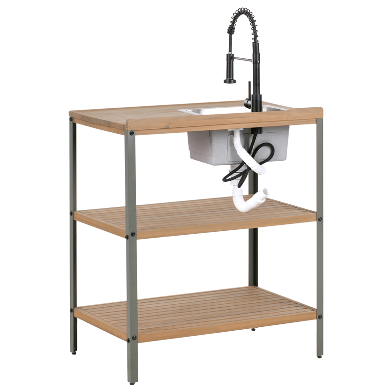 Keittiösaareke altaalla ulkokäyttöön Ivrea akaasiapuu - Ruskea/Harmaa/Musta - Piha & ulkoaltaat - Grillaus - Ulkokeittiö - Valmis ulkokeittiö