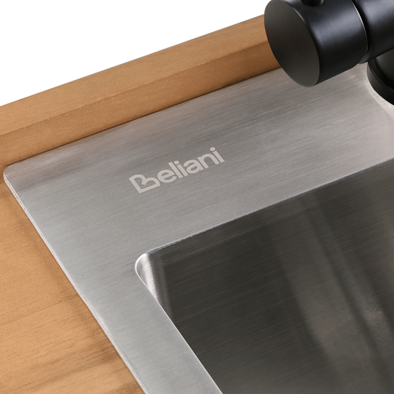 Keittiösaareke altaalla ulkokäyttöön Ivrea akaasiapuu - Ruskea/Harmaa/Musta - Piha & ulkoaltaat - Grillaus - Ulkokeittiö - Valmis ulkokeittiö