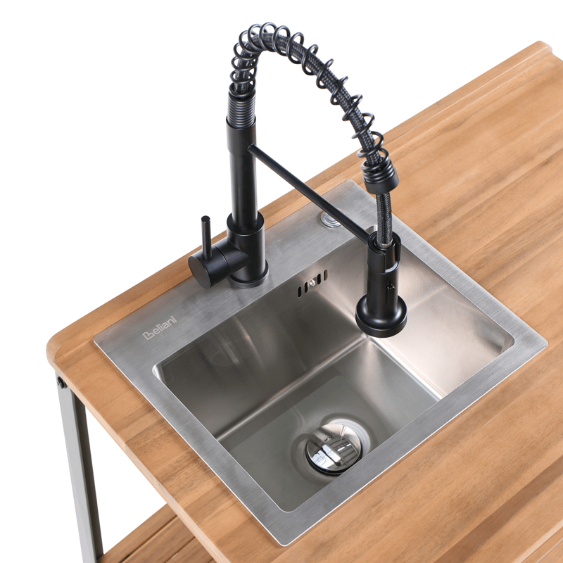 Keittiösaareke altaalla ulkokäyttöön Ivrea akaasiapuu - Ruskea/Harmaa/Musta - Piha & ulkoaltaat - Grillaus - Ulkokeittiö - Valmis ulkokeittiö