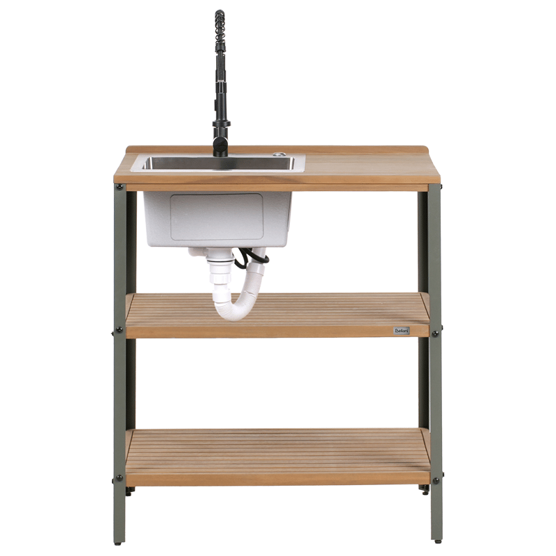 Keittiösaareke altaalla ulkokäyttöön Ivrea akaasiapuu - Ruskea/Harmaa/Musta - Piha & ulkoaltaat - Grillaus - Ulkokeittiö - Valmis ulkokeittiö