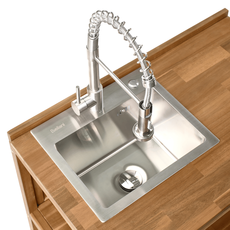 Keittiösaareke altaalla ulkokäyttöön Venosa akaasiapuu - Ruskea/Hopea - Piha & ulkoaltaat - Grillaus - Ulkokeittiö - Valmis ulkokeittiö