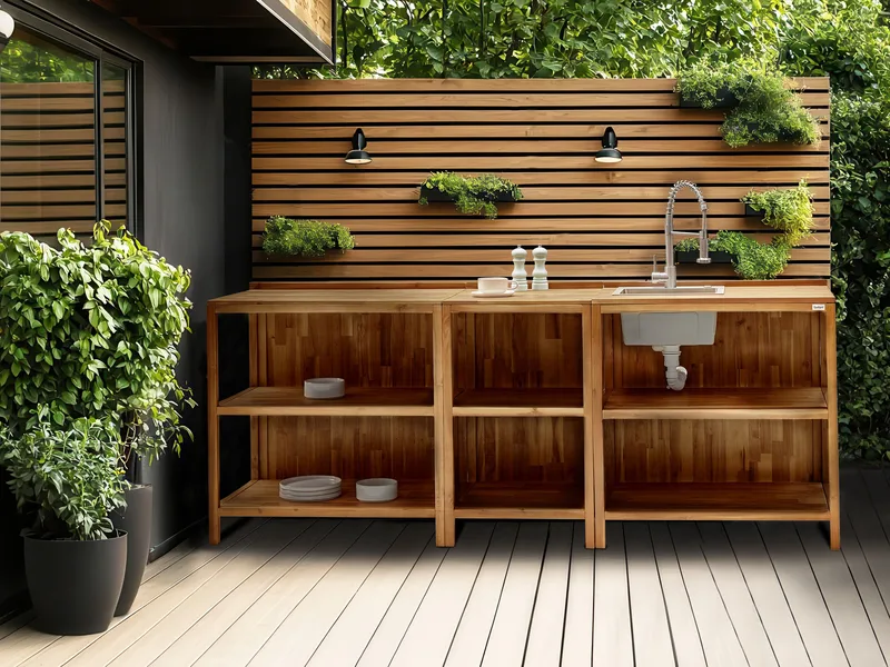 Keittiösaareke altaalla ulkokäyttöön Venosa akaasiapuu - Ruskea/Hopea - Piha & ulkoaltaat - Grillaus - Ulkokeittiö - Valmis ulkokeittiö