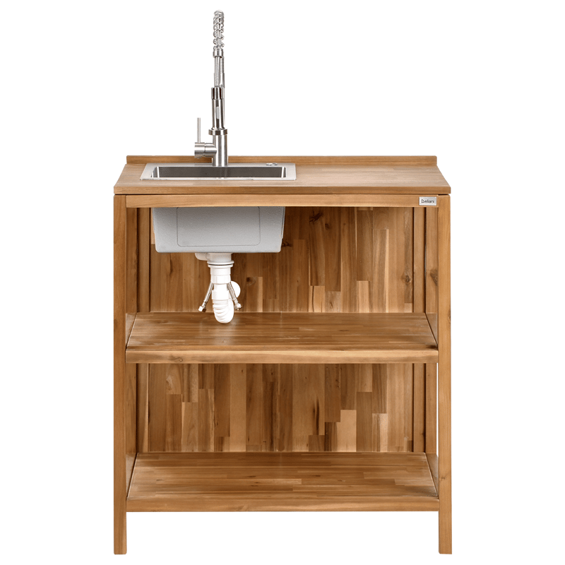 Keittiösaareke altaalla ulkokäyttöön Venosa akaasiapuu - Ruskea/Hopea - Piha & ulkoaltaat - Grillaus - Ulkokeittiö - Valmis ulkokeittiö