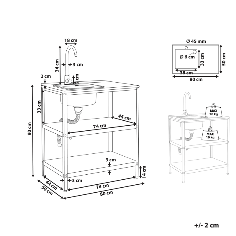 Keittiösaareke altaalla ulkokäyttöön Vilama - Punainen/Hopea - Piha & ulkoaltaat - Grillaus - Ulkokeittiö - Valmis ulkokeittiö