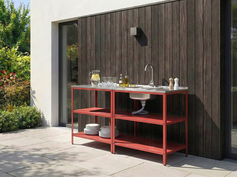 Keittiösaareke altaalla ulkokäyttöön Vilama - Punainen/Hopea - Piha & ulkoaltaat - Grillaus - Ulkokeittiö - Valmis ulkokeittiö