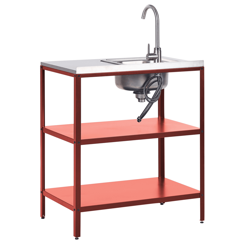 Keittiösaareke altaalla ulkokäyttöön Vilama - Punainen/Hopea - Piha & ulkoaltaat - Grillaus - Ulkokeittiö - Valmis ulkokeittiö