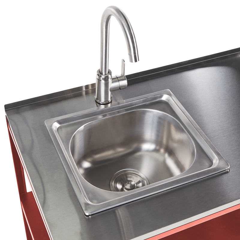 Keittiösaareke altaalla ulkokäyttöön Vilama - Punainen/Hopea - Piha & ulkoaltaat - Grillaus - Ulkokeittiö - Valmis ulkokeittiö