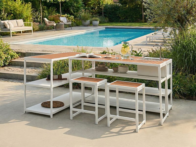 Keittiösaareke ulkokäyttöön Avetrana Teräs - Valkoinen/Ruskea - Piha & ulkoaltaat - Grillaus - Ulkokeittiö - Valmis ulkokeittiö