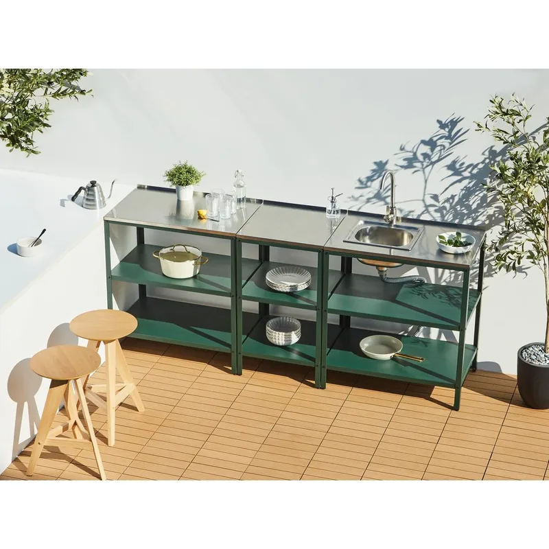 Pieni keittiösaari Vilama - Vihreä, Hopea - Piha & ulkoaltaat - Grillaus - Ulkokeittiö - Valmis ulkokeittiö