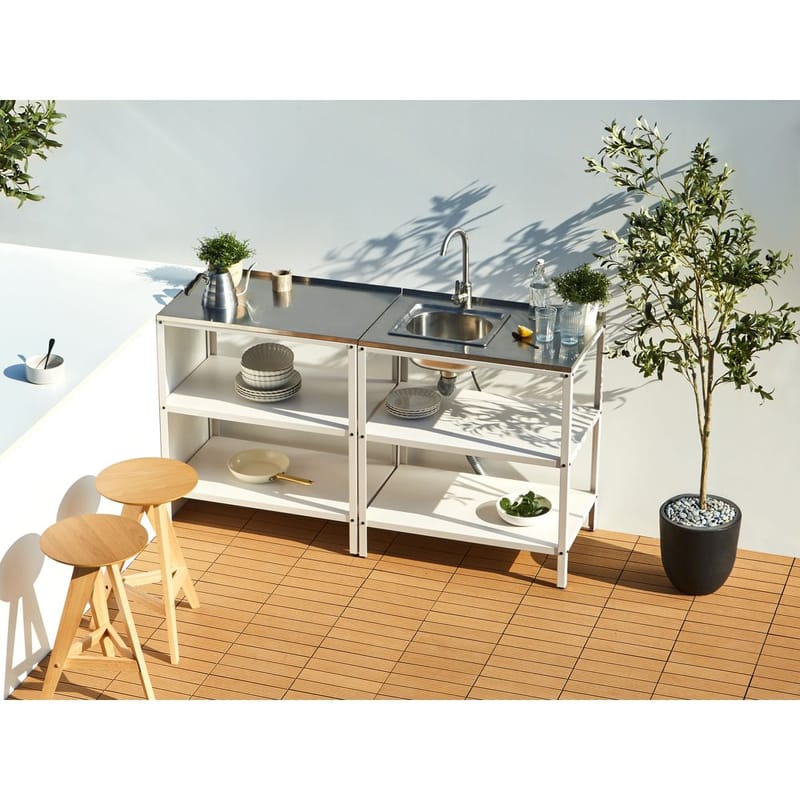 Suuri keittiösaareke Vilama - Valkoinen, Hopea - Piha & ulkoaltaat - Grillaus - Ulkokeittiö - Valmis ulkokeittiö