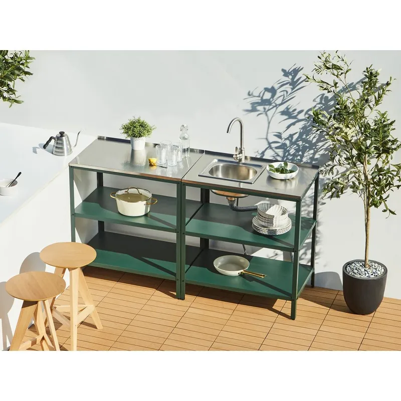 Suuri keittiösaareke Vilama - Vihreä, Hopea - Piha & ulkoaltaat - Grillaus - Ulkokeittiö - Valmis ulkokeittiö