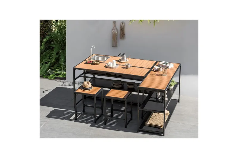 Trädgårdskök Beliani Avetrana 150x50x90 cm Black||Light wood - Piha & ulkoaltaat - Grillaus - Ulkokeittiö - Tee oma ulkokeittiösi