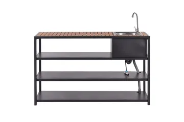 Trädgårdskök Beliani Avetrana 159x50x116 cm Black||Light wood - Piha & ulkoaltaat - Grillaus - Ulkokeittiö - Tee oma ulkokeittiösi