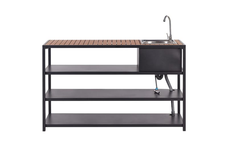 Trädgårdskök Beliani Avetrana 159x50x116 cm Black||Light wood - Piha & ulkoaltaat - Grillaus - Ulkokeittiö - Tee oma ulkokeittiösi