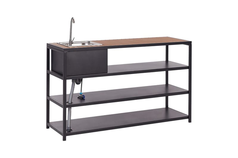 Trädgårdskök Beliani Avetrana 159x50x116 cm Black||Light wood - Piha & ulkoaltaat - Grillaus - Ulkokeittiö - Tee oma ulkokeittiösi