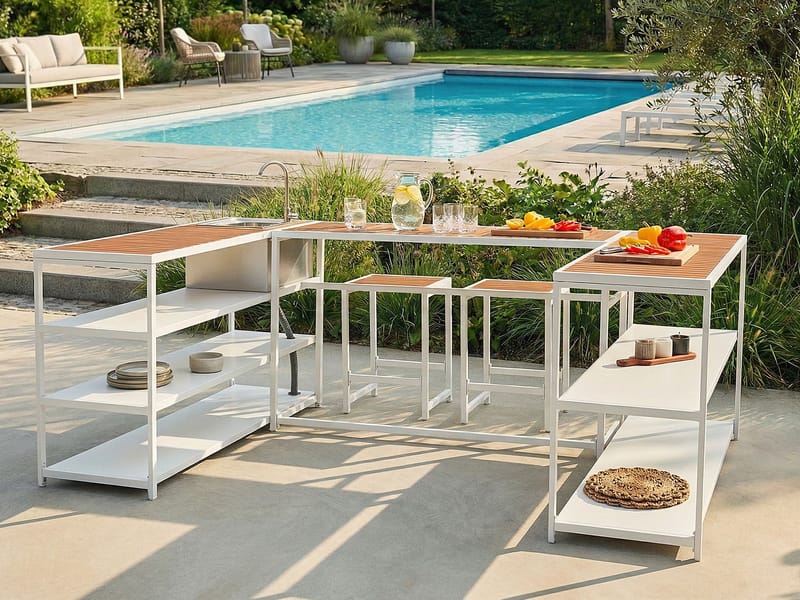 Ulkokeittiö altaalla Avetrana Teräs - Valkoinen/Ruskea - Piha & ulkoaltaat - Grillaus - Ulkokeittiö - Valmis ulkokeittiö