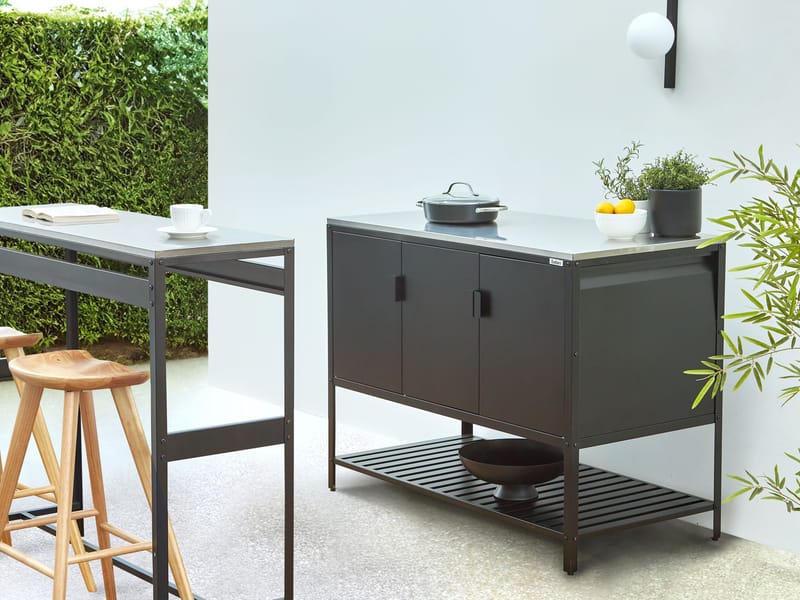 Ulkokeittiösetti 2-osainen baaripöydällä Maenza Teräs - Musta/hopea - Piha & ulkoaltaat - Grillaus - Ulkokeittiö - Valmis ulkokeittiö