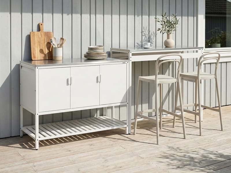 Ulkokeittiösetti 2-osainen baaripöydällä Maenza Teräs - Valkoinen/musta - Piha & ulkoaltaat - Grillaus - Ulkokeittiö - Valmis ulkokeittiö