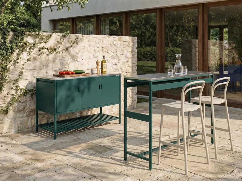 Ulkokeittiösetti 2-osainen baaripöydällä Maenza Teräs - Vihreä/musta - Piha & ulkoaltaat - Grillaus - Ulkokeittiö - Valmis ulkokeittiö