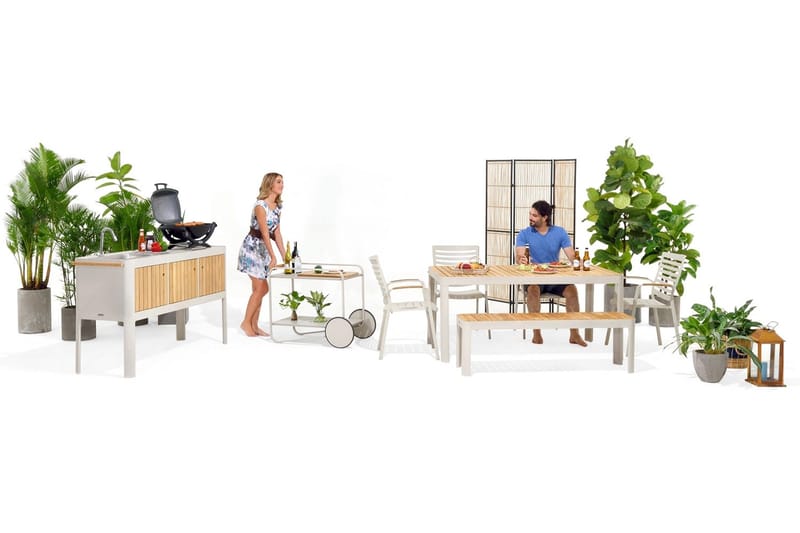 Ulkokeittiö Portals 174 cm - Valkoinen/Puu - Piha & ulkoaltaat - Grillaus - Ulkokeittiö - Valmis ulkokeittiö