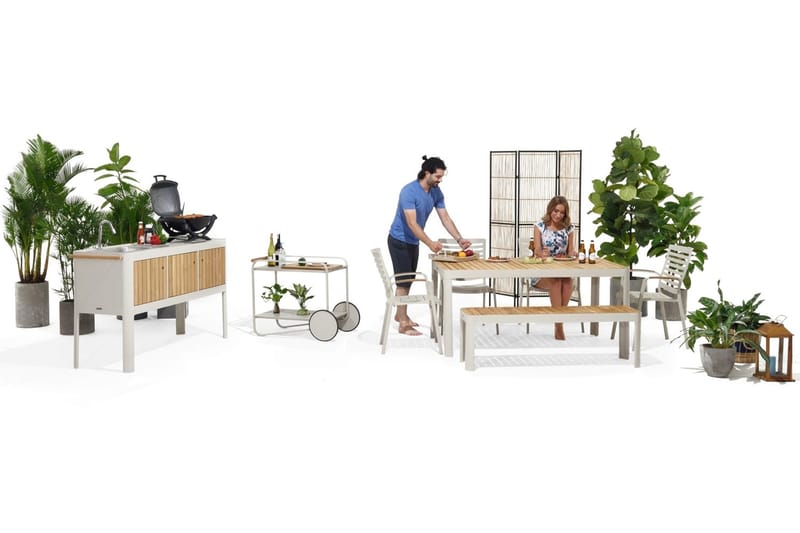 Ulkokeittiö Portals 174 cm - Valkoinen/Puu - Piha & ulkoaltaat - Grillaus - Ulkokeittiö - Valmis ulkokeittiö