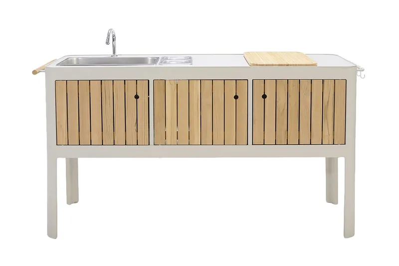 Ulkokeittiö Portals 174 cm - Valkoinen/Puu - Piha & ulkoaltaat - Grillaus - Ulkokeittiö - Valmis ulkokeittiö