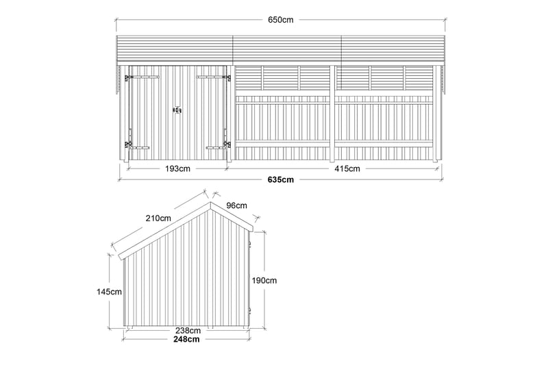 PLUS Multi Puutarhavaja 15,5 m² - 3 moduulia tuplaovella - Harmaa - Vierasmökki