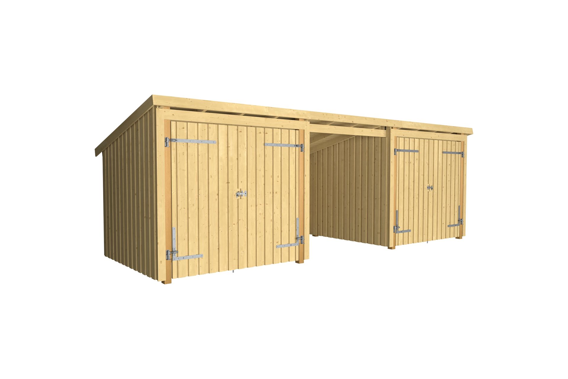 PLUS Nordic Multi Puutarhavaja 14 m² - 3 moduulia 2 tuplaove - Harmaa - Piha & ulkoaltaat - Lasiterassi & pihamökki - Mökit - Vierasmökki