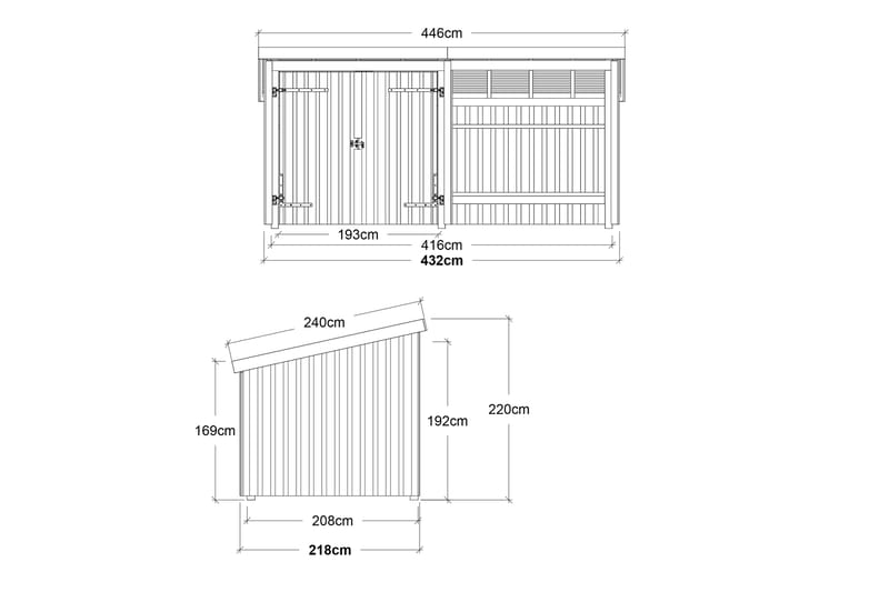 PLUS Nordic Multi Puutarhavaja 9,5 m² - 2 moduulia tuplaovel - Harmaa - Vierasmökki