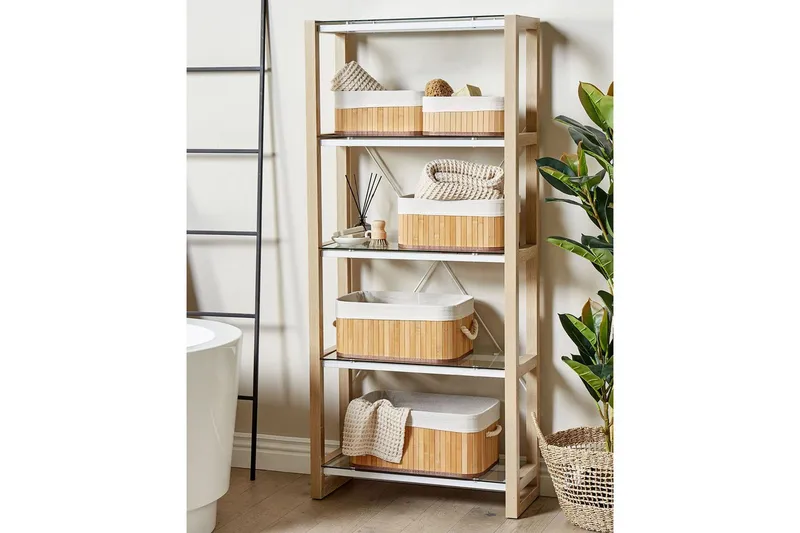 Kori Talpe 5 kappaletta Vaalea puu/valkoinen - Vaalea puu/valkoinen - Säilytys - Piensäilytys - Säilytyskorit - Punottu kori & rottinkikori