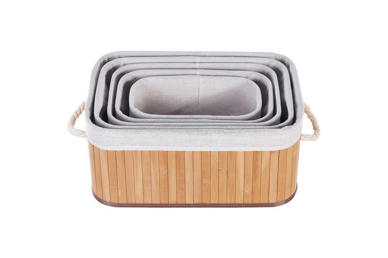 Kori Talpe 5 kappaletta Vaalea puu/valkoinen - Vaalea puu/valkoinen - Säilytys - Piensäilytys - Säilytyskorit - Punottu kori & rottinkikori