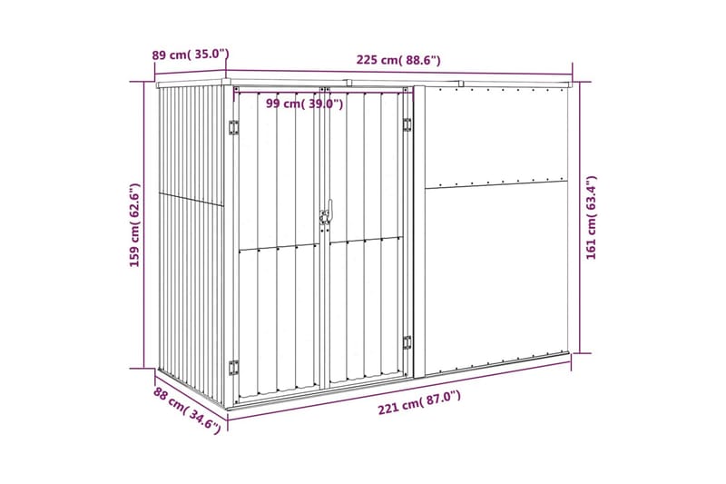 Puutarhan työkaluvaja harmaa 225x89x161 cm galvanoitu teräs - Harmaa - Varastot