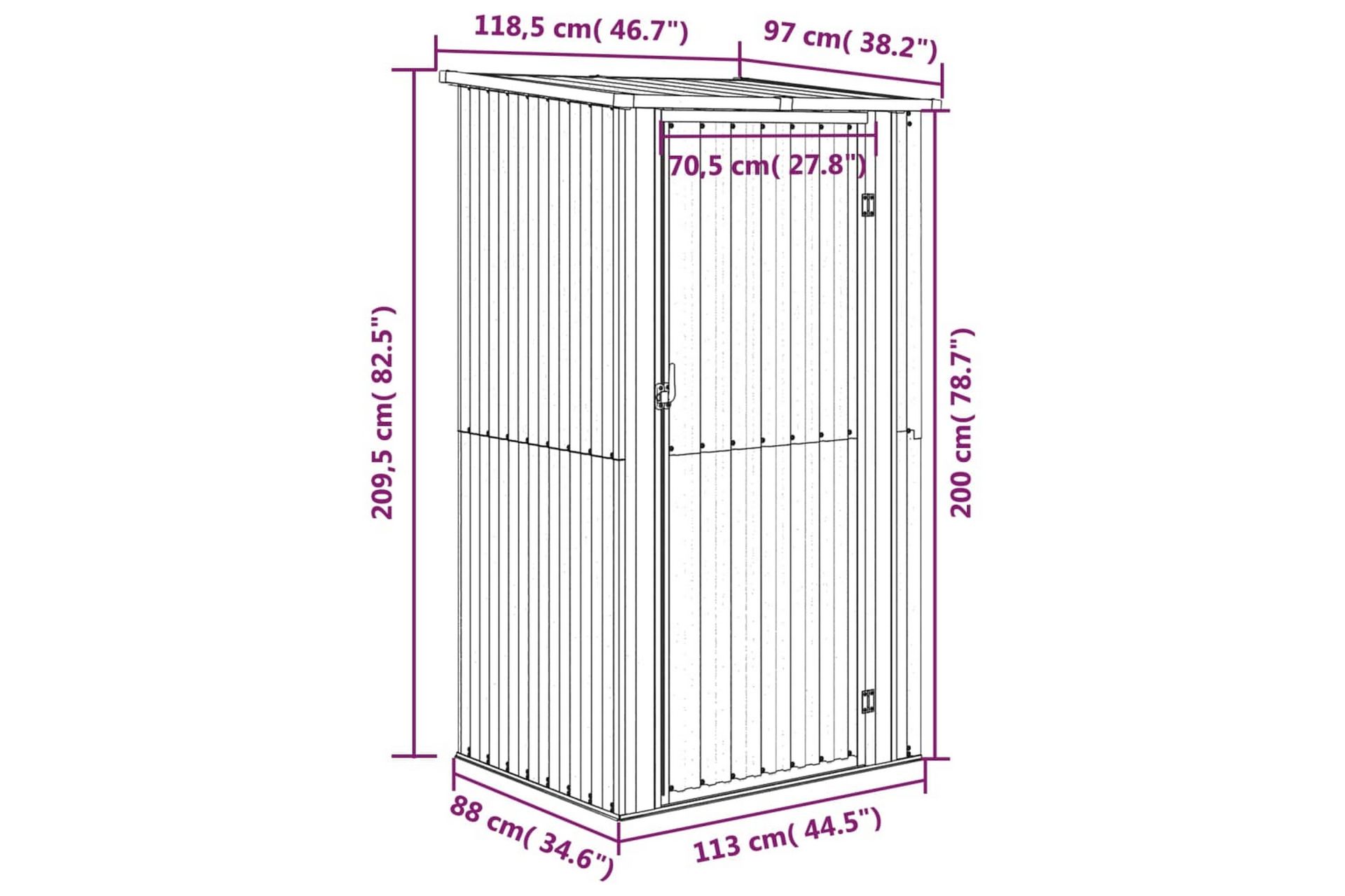 Puutarhavaja ruskea 118,5x97x209,5 cm galvanoitu teräs - Ruskea - Piha & ulkoaltaat - Lasiterassi & pihamökki - Varastot & liiterit - Varastot