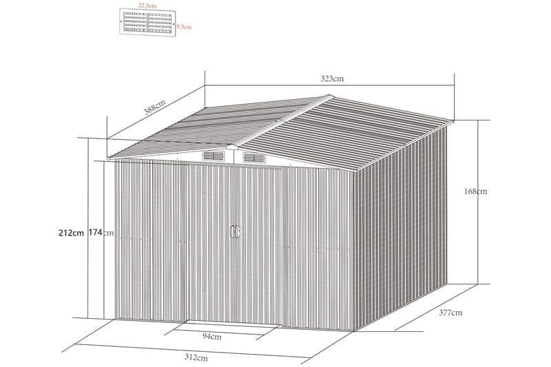 Varasto ja työkaluvaja 12,5 m² | Kaksinkertainen liukuovi | Peruspakkaus mukana - Piha & ulkoaltaat - Lasiterassi & pihamökki - Varastot & liiterit - Työkaluvaja