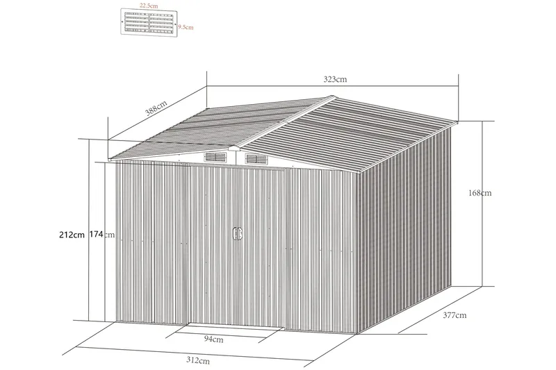 Varasto ja työkaluvaja 12,5 m² | Kaksinkertainen liukuovi | Peruspakkaus mukana - Piha & ulkoaltaat - Lasiterassi & pihamökki - Varastot & liiterit - Työkaluvaja