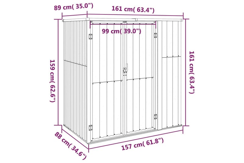 Puutarhan työkaluvaja harmaa 161x89x161 cm galvanoitu teräs - Harmaa - Piha & ulkoaltaat - Lasiterassi & pihamökki - Varastot & liiterit - Varastot