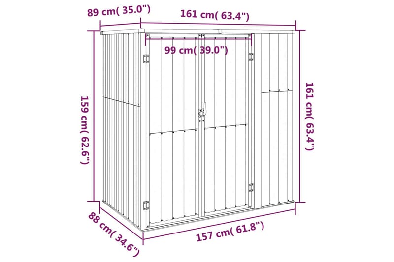 Puutarhan työkaluvaja harmaa 161x89x161 cm galvanoitu teräs - Harmaa - Varastot