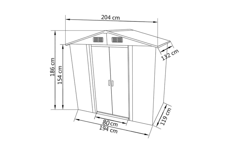 Puutarhan varastovaja Metalli 204x132x186 cm Harmaa - Harmaa - Piha & ulkoaltaat - Lasiterassi & pihamökki - Varastot & liiterit - Varastot